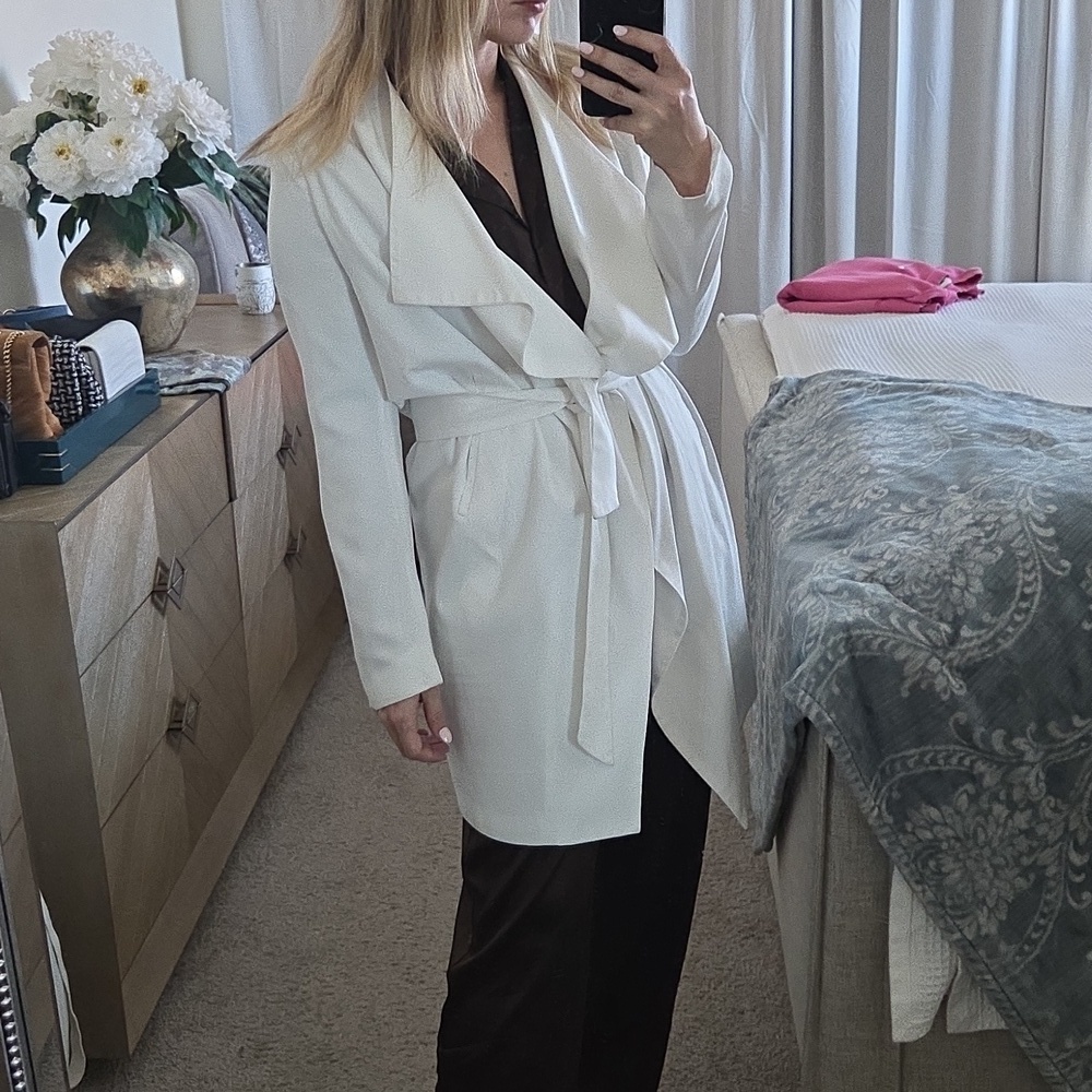 FATE Elegant White Open Front Waterfall Trench Jacket - Picture 9 of 15